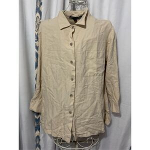 Beautiful Linda Allard Ellen Tracy Women's Beige Waffle Button Down Shirt Oversi